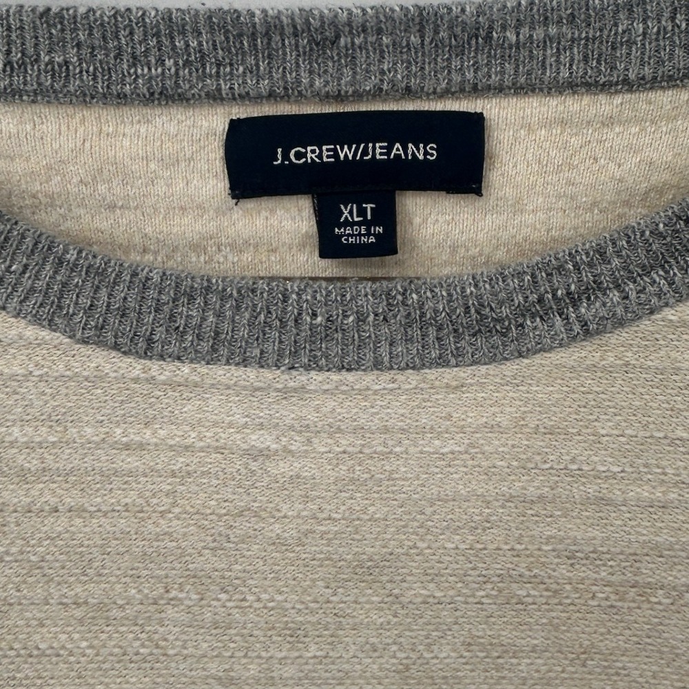 J.Crew Jeans Mens XLT Raglan Sweater Cotton Textured Colorblock Cream Grey Tall - Picture 3 of 7